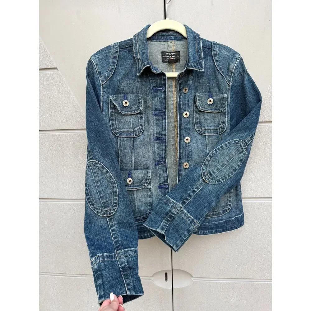 VTG Polo Jeans Ralph Lauren Women Denim Molly Jacket M Blue Utility Trucker Y2K - Picture 3 of 12